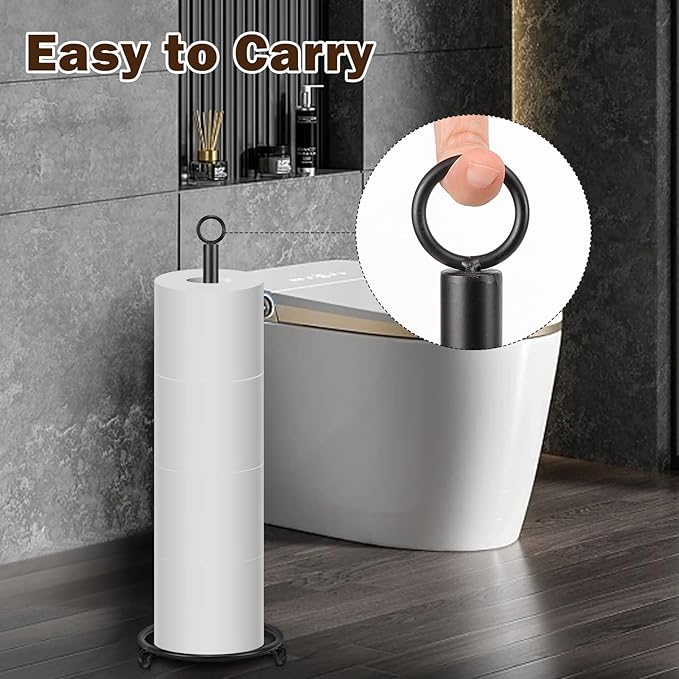 Bath Toilet Paper Holder, Metal Toilet Tissue Roll Organizer Storage, Tissue Paper Holder Stand for Bathroom/Kitchen Countertop, 21" H (Matte Black)