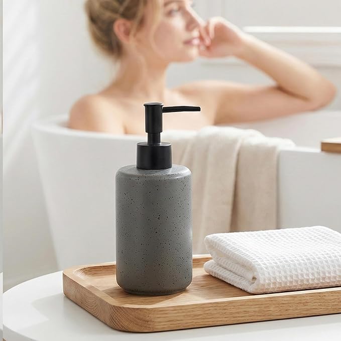 Bathroom Hand Soap Dispenser Set, 14oz Speckled Dish Soap Dispenser for Kitchen, Ceramic Liquid Soap Pump Bottle for Shampoo, Lotion, Conditioner, Modern Farmhouse Bathroom Decor
