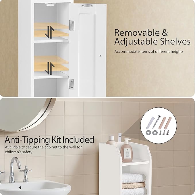 SUPER DEAL Small Bathroom Storage Corner Cabinet, Narrow Floor Bathroom Toilet Paper Storage Organizer with Adjustable Shelves for Small Spaces, White