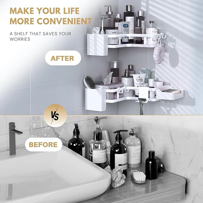 Adhesive Corner Shower Caddy Hanging - 6 Pack, Electroplated Rustproof Stainless Steel Corner Shelves Large Capacity Shower Organizer, Shower Caddy Bathroom Shleves With Bathroom Accessories - White