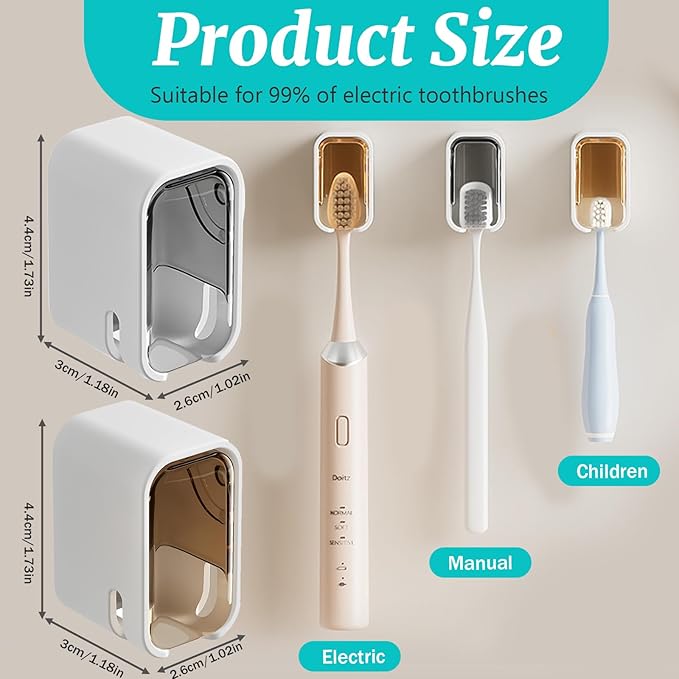 2 Pack Toothbrush Holders for Bathroom, Self Adhesive Wall Mounted Toothbrush Holder with Cover, Single Toothbrush Dispenser Storage Organizer for Family, Travel, Waterproof and Dustproof (Brown)