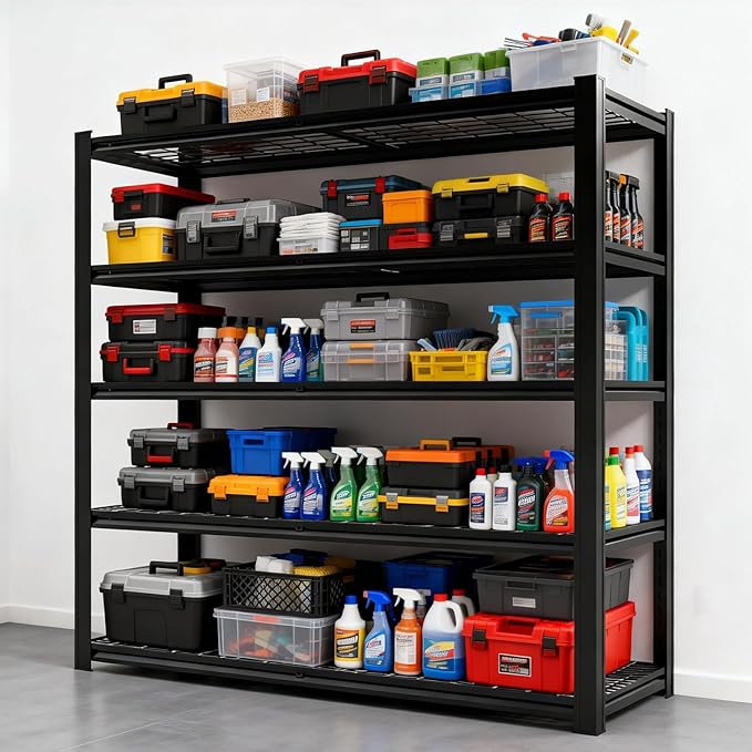 5-Tier Metal Garage Shelving Unit | Adjustable Garage Shelving, Store Shelving, 2,500-Pound Capacity, 72 x 35.93 x 16 Inches, Easy to Assemble,Ideal for Garage and Basement Storage(72H*35.93W*16D)