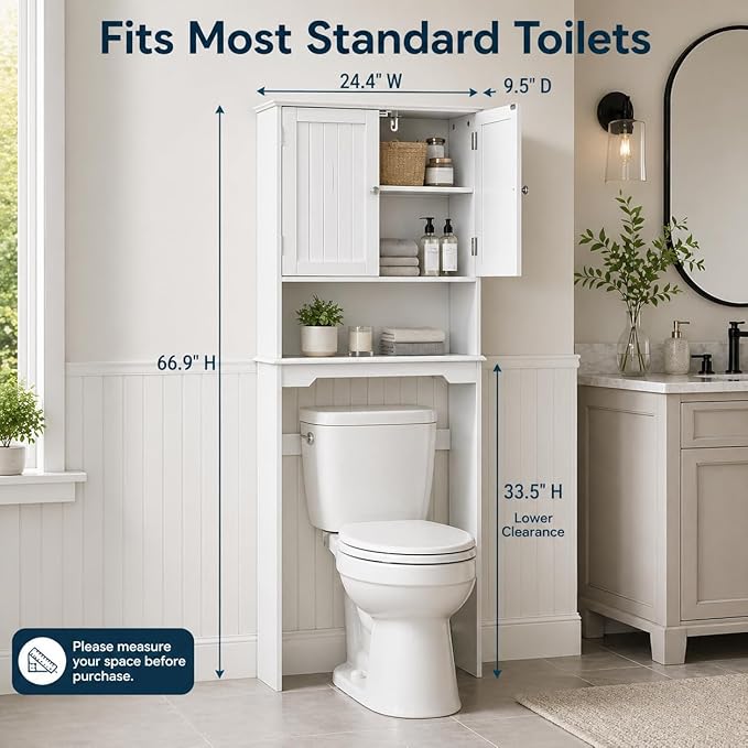 Simple Deluxe Over The Toilet Storage Cabinet, Bathroom Shelf Over Toilet, Bathroom Storage Cabinet Organizer, White