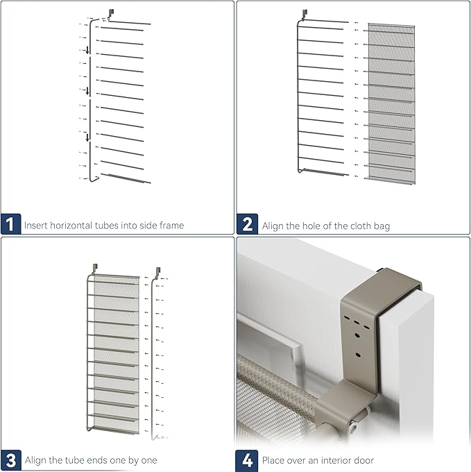 Whitmor 36 Pair Over The Door Shoe Organizer, 12 Tier Hanging Shoe Organizer, Heavy Duty Metal & Mesh Shoe Holder, Hanging Shoe Rack for Closet Organizer & Storage, 74" L x 21.7" W x 7.5" H, Mocha