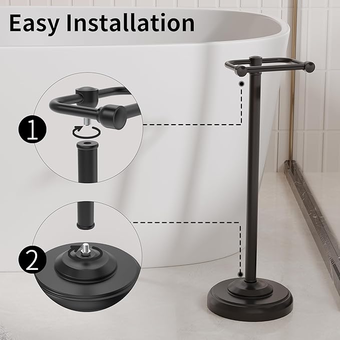 Toilet Paper Holder Stand, Matte Black Toilet Paper Holder Free Standing,Post Pivoting Design & Stable Weighted Base SUS304 Stainless Steel for Bathroom