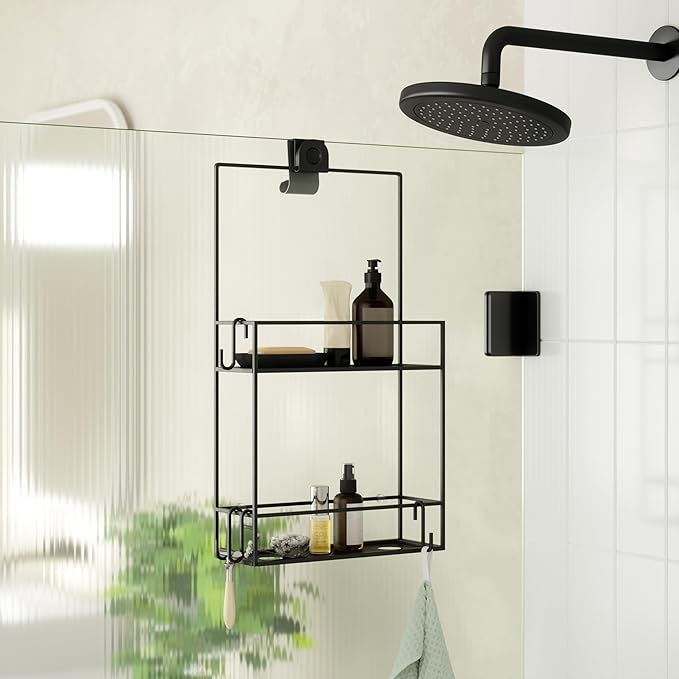 Umbra Cubiko Metal Shower Caddy, Hangs Over the Shower Head, Black