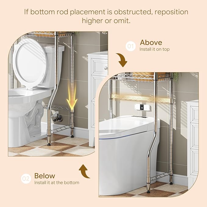 Ekisemio 4-Tier Over The Toilet Storage, Metal Bathroom Shelf with Adjustable Shelves & Basket, Space-Saving Above Toilet Organizer, Chrome