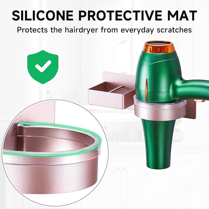 Hair Dryer Holder Wall Mounted, Hair Straightener Holder, Blow Dryer Holder Adhesive, Hair Tool Organizer for Flat Iron, Hairdryer, Curling Iron Holder for Bathroom Vanity Barber Shop (Rose Gold)
