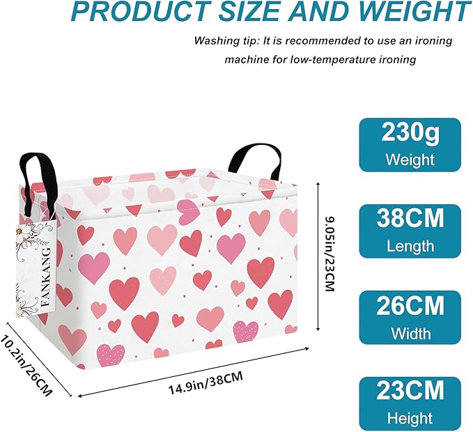 Storage Bins,Nursery Hamper Canvas Laundry Basket Foldable with Waterproof PE Coating Storage Baskets for Boys and Girls, Office, Bedroom, Clothes,Toys(Rec-Colorful hearts ）