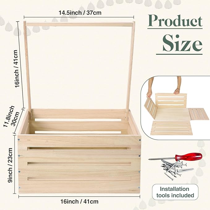 Suzile Wooden Baby Shower Crate Closet Wood Basket for Gifts with Handle Boy Girl Clothes Gender Reveal Storage Box for Newborn New Parent(Wood Color)