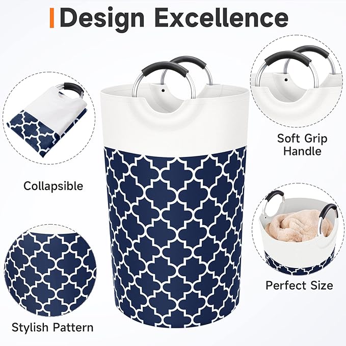 Fabspace Large Laundry Basket Laundry Hamper Bag Washing Bin Clothes Bag Collapsible Tall with Handles Waterproof Travel Bathroom College Essentials Storage for College Dorm, Family (Blue) 82L