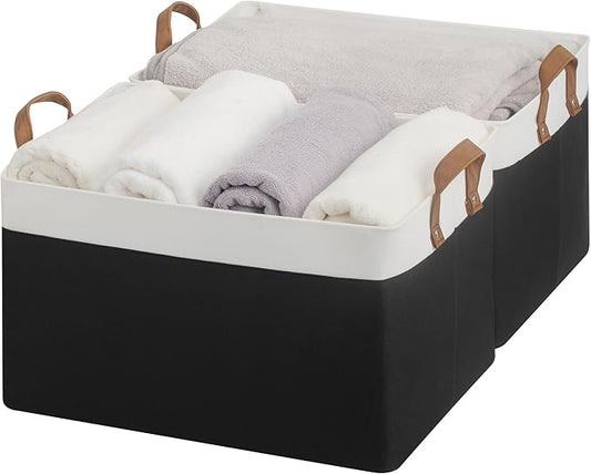 StorageWorks Storage Bins, Fabric Storage Bins for Shelves, Extra Large Storage Baskets with Metal Frame, Closet Baskets and Bins with Handles, Jumbo, Black and White, 2-Pack