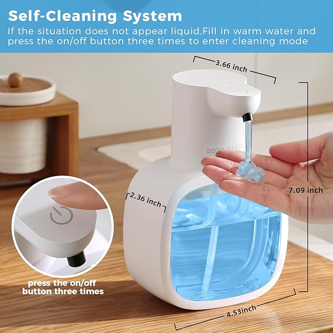 Automatic Liquid Soap Dispenser, 17oz/500ml Touchless Rechargeable with 4-Level Adjustable & IPX5 Waterproof - Level Display for Wall/Tabletop Use in Bathroom, Kitchen, White