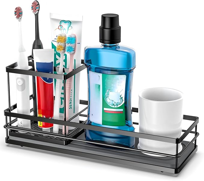Toothbrush Holders with Water Absorbing Diatomite for Bathrooms, Electric Tooth Brush Toothpaste Holder, Kitchen Countertop Sink Caddy Sponge Organizers and Storage, Stone Drying
