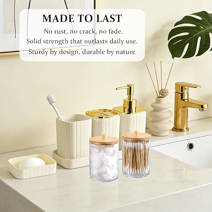 Bathroom Accessories Set-23Pcs Set, Complete Bathroom Decor, Bathroom Set with Shower Curtain & Liner Sets, Trash Can, Soap Dispenser,Modern Bath Essentials (Beige, Bath Set+Shower Curtain Set)