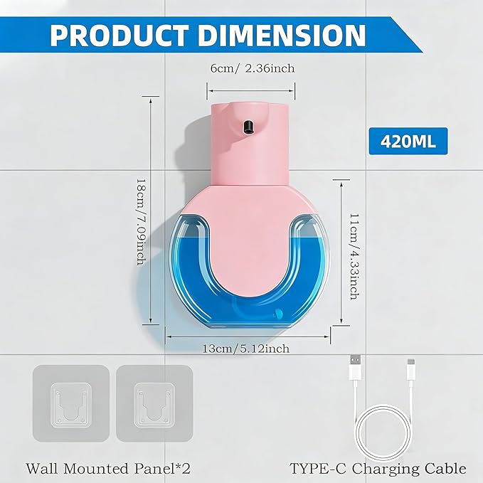 2Pack Automatic Soap Dispenser Touchless, Rechargeable Liquid Soap Dispenser,15oz/420ml Smart Hand Soap Dispensers,4-Level Adjustable,Wall Mount for Bathroom Kitchen Dish Soap,Hands-Free(Pink)