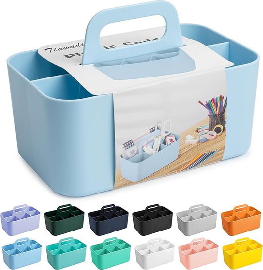 Tiawudi Multipurpose Caddy Organizer, Plastic Caddy with Handle, Stackable Desk Organizer for Stationery, Marker and Pencil, Office Supplies Organizer, Dorm Caddy