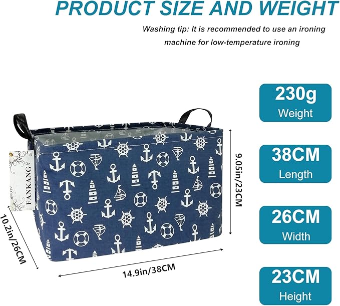 Storage Basket,Nursery Hamper Canvas Laundry Basket Foldable with Waterproof PE Coating Storage, Office, Bedroom, Clothes,Toys (Rec-Sailboat)