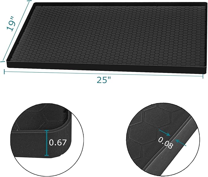 Under Sink Mat 25 x 19, Silicone Under Sink Mats for Kitchen Waterproof, Under Sink Liner, Easy to Clean Bathroom Cabinet Mat Organizers and Storage, Black