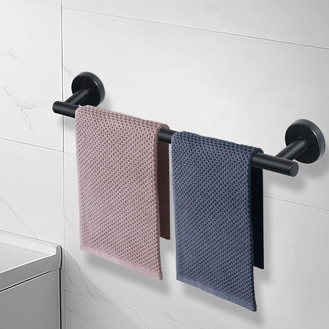 NearMoon Bath Towel Bar, Thicken Stainless Steel Shower Towel Rack Holder Wall Mounted for Bathroom, 24-lnch Overall Length-21-lnch Usable Hanging Space (1 Pack, Matte Black)