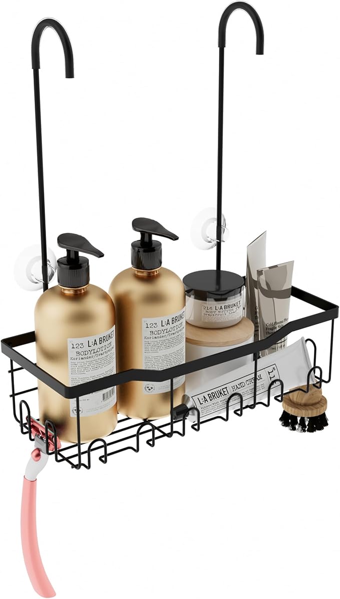 Slizy Hanging Shower Rack, Black Bathroom Storage Rack, Bathroom Door Organizer, Hanging Shower Basket, Shampoo Holder, No Drilling Required, Organizes Essentials, Black(Black Single-tier Shelf)