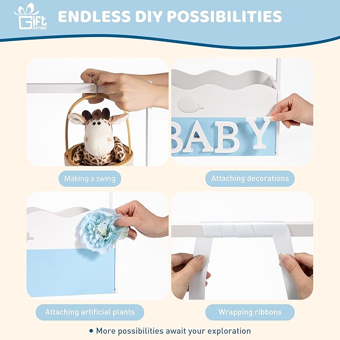GiftAmaz Blue Wooden Baby Shower Crate Closet, Baby Storage Crate with Handle, Baby Shower Gifts Basket, Baby Welcome Box for Newborn Boys, Pregnancy Gifts for New Parents