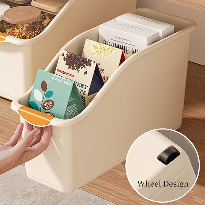 2 Pack Roll Out Plastic Organizer Bins, Tall Under Sink Organizer with Handle for Kitchen, Bathroom and Pantry, Multi-purpose Freezer Organization On Wheels, Kitchen Organizers and Storage
