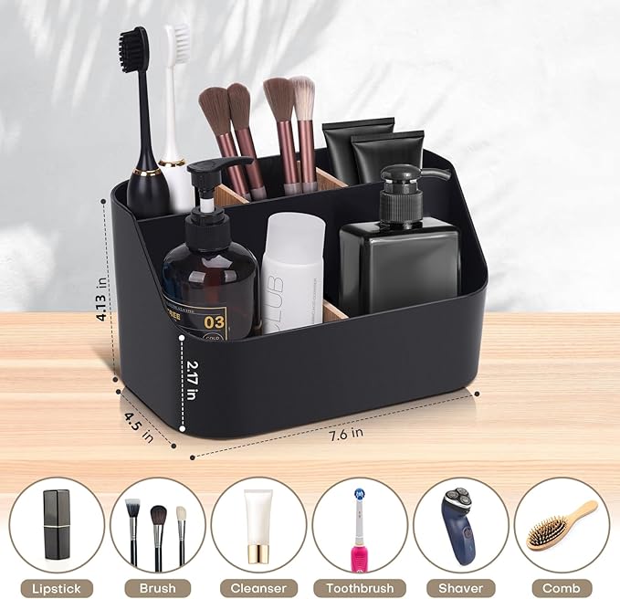 Set of 2Toothbrush Holder for Bathrooms,Bathroom Organizer Countertop,5Slot Electric Toothbrush Toothpaste Holder Razor Lotion Stand Caddy,Large Capacity Vanity Office Corner Accessories Storage Black