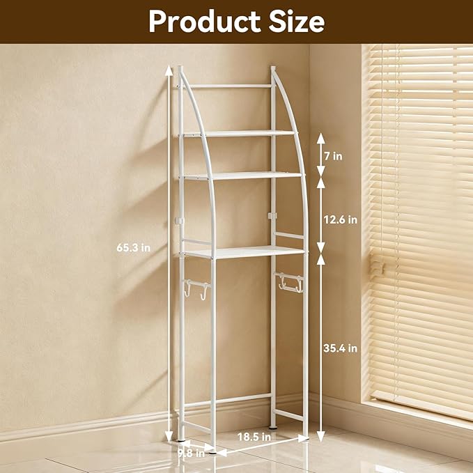 3-Tier Over The Toilet Rack,Bathroom Shelf Space Saver,Corner Stand Storage Organizer Accessories,The Over The Toilet Storage,with Hanging Rod,Tower Shelf,White (White-FCK, one Size)