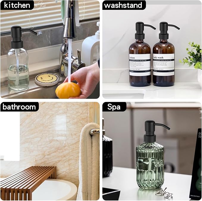 2-Pack Stainless Steel Soap and Lotion Dispenser Pumps, Replacement Pump Heads for Lotion Bottles, 28mm(1.10inch) Wide Mouth, Rust Proof & Leak Proof for Kitchen Bathroom Upcycling Elegant Black