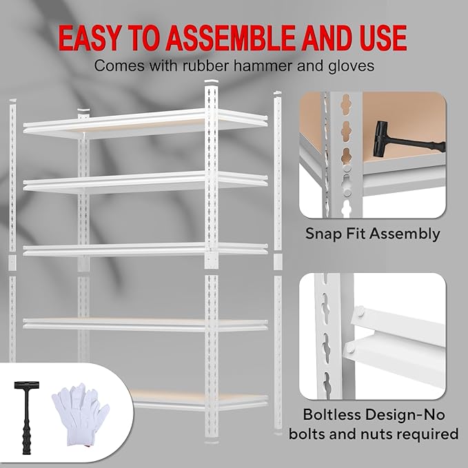 5-tier garage shelving, heavy-duty storage racks, 2,500-pound load capacity. 72“H x 35.95”W x 16"D adjustable metal shelving units, ideal for garage storage and commercial applications(72H*35.95W*16D)
