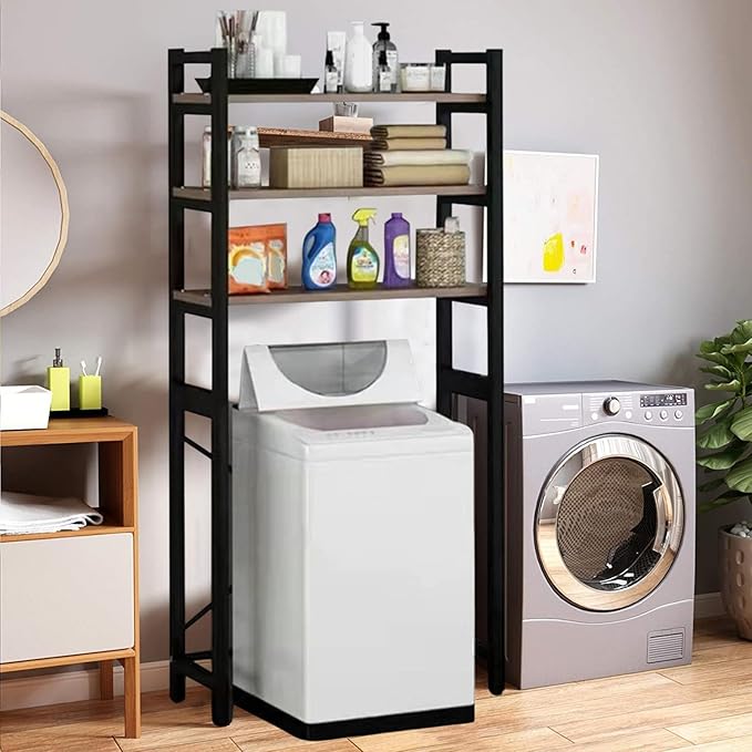 1 Set Over The Toilet Storage, 3-Tier Bathroom Laundry Storage Rack Space-Saving Organizer Household Supplies (Black)