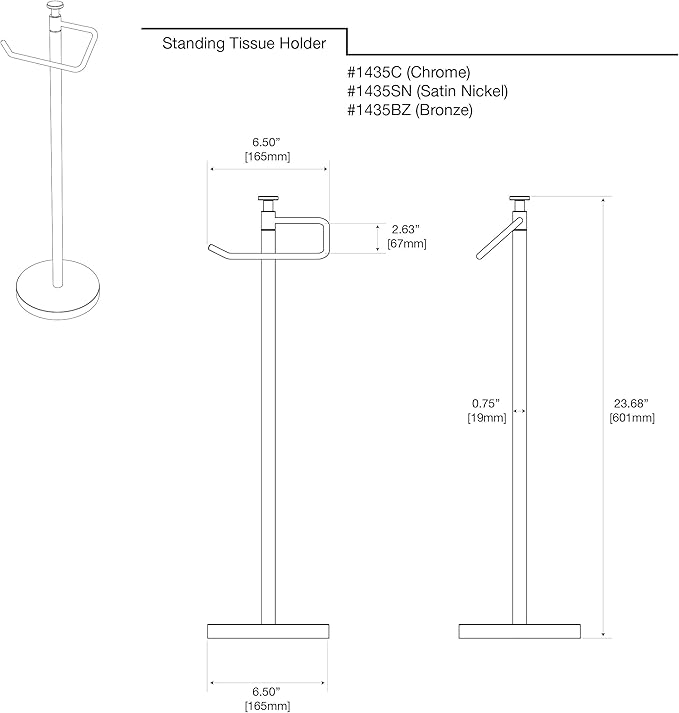 Gatco 1435SN Freestanding Toilet Paper Holder, 23.68” H, Satin Nickel Toilet Tissue Roll Holder Stand With Weighted and Padded Base For Bathroom
