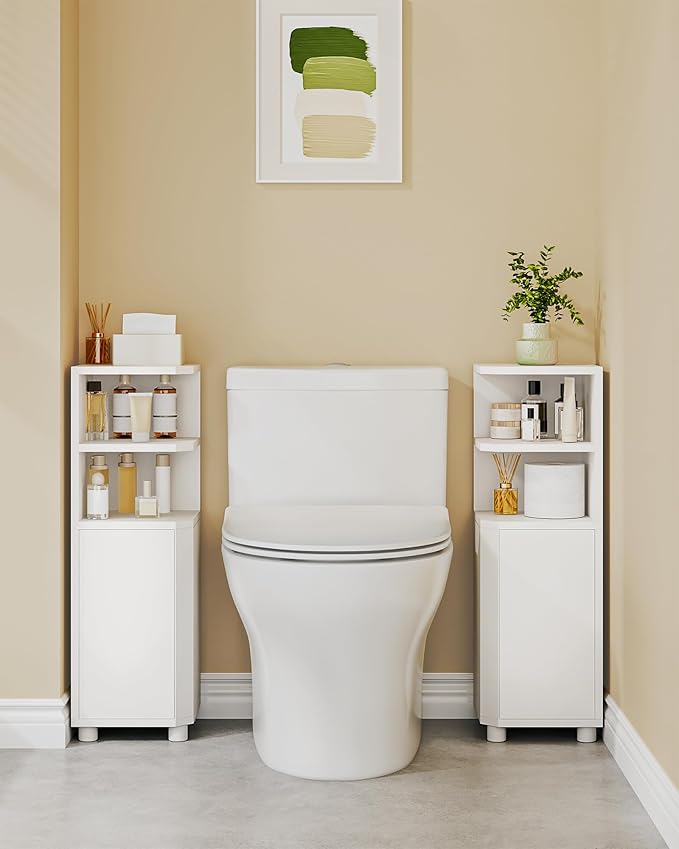 Hzuaneri Corner Cabinet, Small Bathroom Corner Cabinet with Doors, Narrow Storage Cabinets with Adjustable Shelves, Bathroom Organizers and Storage for Small Space, White BC21003X