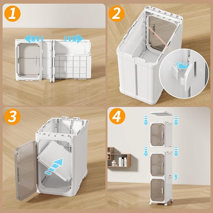Neathub 3-Tiers Slim Bathroom Storage Cabinet, Foldable Storage Cabinets,Narrow Bathroom Storage,Movable Bathroom Storage Organizer for Small Spaces,Bathroom,Kitchen,Laundry,White