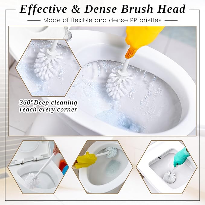 FoldTier 30 Sets Toilet Holder and Brush Set 16.14 Inch Toilet Bowl Cleaner Brush with Caddy Bathroom Scrub Plastic Scrubber with Long Handle for Bathroom Cleaning, Easy to Assemble (White)