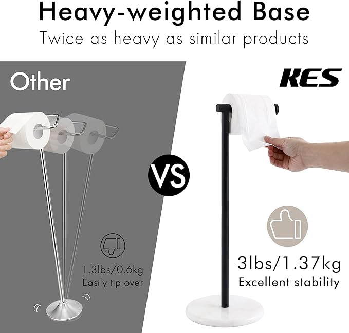 KES Black Toilet Paper Holder Stand Freestanding Toilet Paper Stand for Bathroom Tissue Roll Holder with Marble Base, SUS304 Stainless Steel Matte Black, BPH284S1-BK