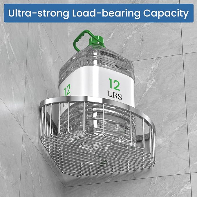Shower Basket Stainless Shower Corner Shelf, 304 Caddy Stainless Steel Rustproof, Organizer Wall Mounted Basket(Includes Screws)