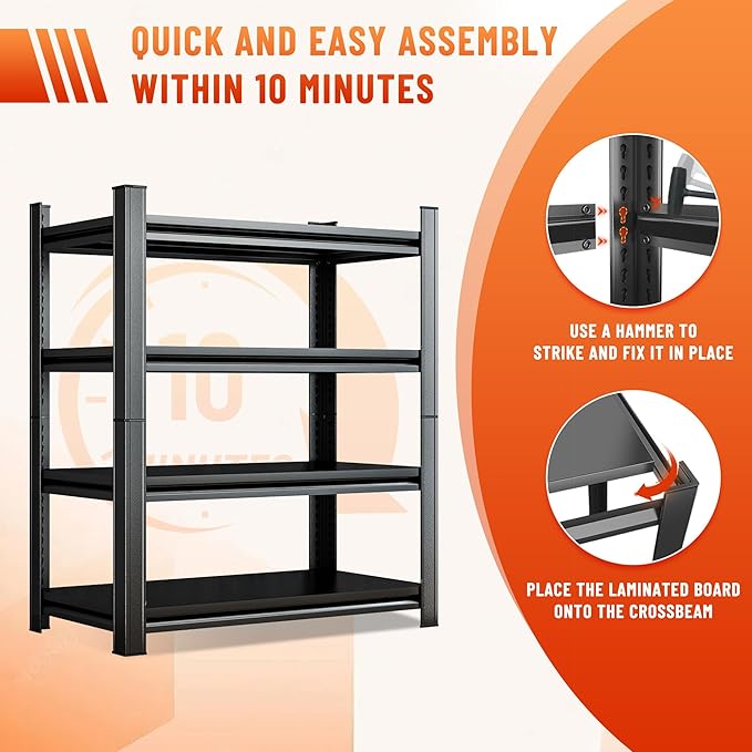 4-Tier Kitchen Shelf Organizer, Solid Metal Adjustable Storage Rack for Pots, Pans, Bottles & Pantry Goods, Space-Saving, Black45.3''W×15.7''D×63''H