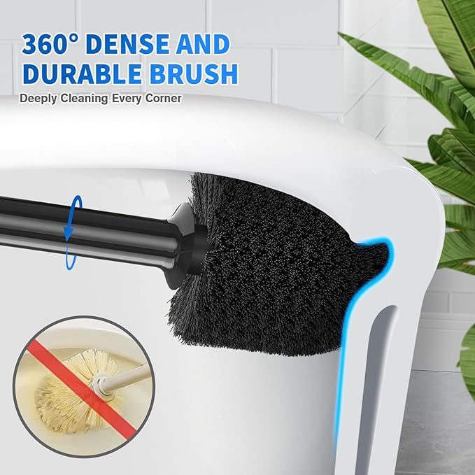 LOVLOY Toilet Plunger and Brush, Bowl Brush and Heavy Duty Toilet Plunger Set with Ventilated Holder, 2-in-1 Toilet Brush and Plunger Combo for 5.3-inch Toilet Drain Bathroom Cleaning (Black)
