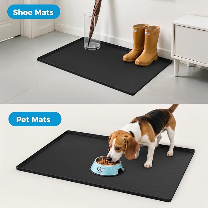 URMONA 31'' x 22'' Waterproof Silicone Under Sink Mat Cabinet and Counter Protector, Shelf Liner for Kitchen and Bathroom, Storage and Organizers, Litter Mat, Pet Cat Puppy Essentials（Black）