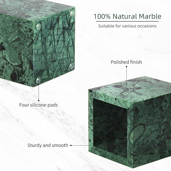 Natural Marble Toothbrush Holder for Bathroom Countertop (8.5x8.5x10cm) - Multifunctional Organizer for Makeup Brushes, Vanity Accessories & Utensils Sink(Blackish Green)