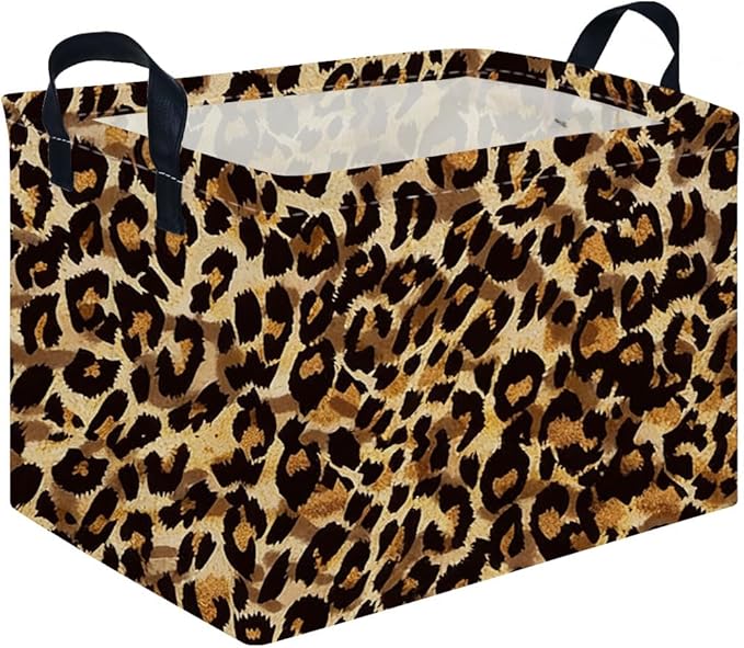 Rectangular leopard print baskets,Kids Storage Bins,Collapsible Canvas Waterproof Storage Bin for Girls,Cute Organizer Box,Book baskets,baby room Decor(Leopard Print)