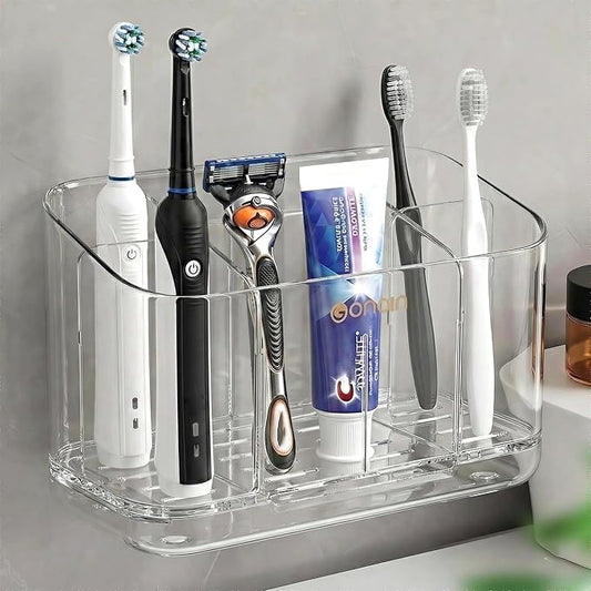 Toothbrush Holder for Bathroom Wall Mounted, 5 Slots Acrylic Toothbrush and Toothpaste Organizer Removable Dividers, Large Capacity Electric Toothbrush Holder for Family Bathroom Accessories, Clear