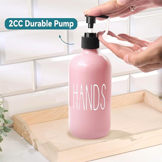 COHOSEGE Glass Soap Dispenser Set 2 Pack,16 Oz Dish Soap Dispenser for Kitchen Sink,Pink Kitchen Accessories and Kitchen Decor,Pink Decorations and Kitchen Utensils for Kitchen
