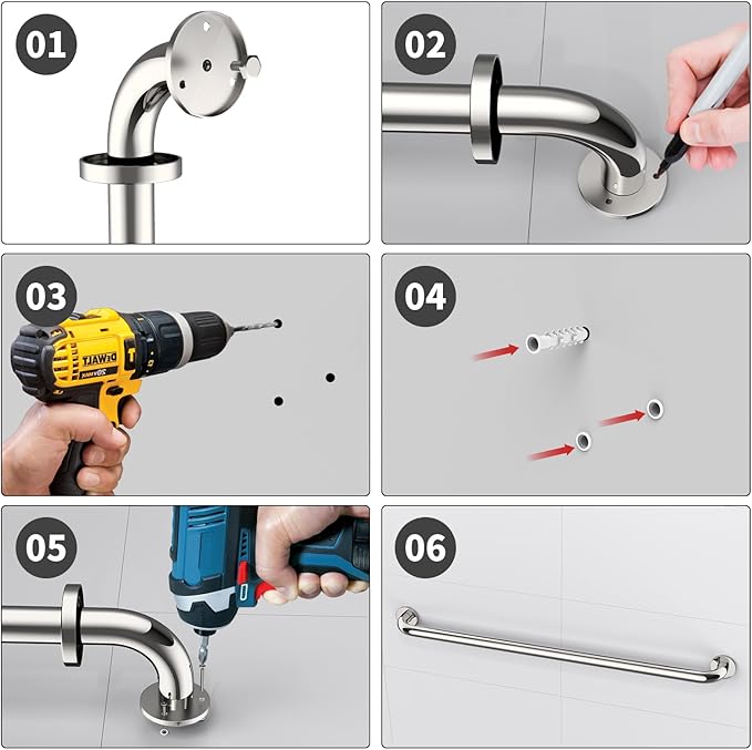2 Pack 40 Inch Shower Grab Bar, ZUEXT SUS304 Stainless Steel Chrome Bathroom Grab Bar Handle, Shower Balance Bar, Safety Hand Rail Support, Handicap Elderly Senior Assist Bath Handle(1.25" Diameter)