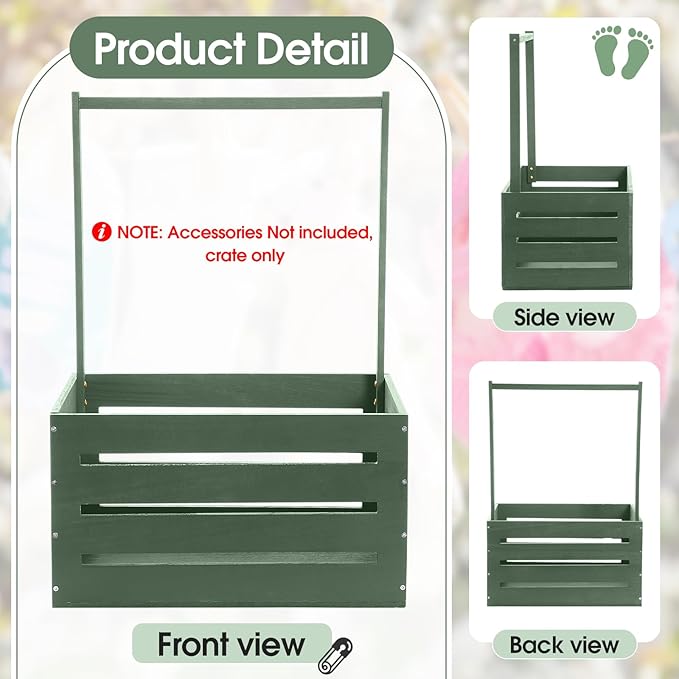 Suzile Wooden Baby Shower Crate Closet Wood Basket for Gifts with Handle Boy Girl Clothes Gender Reveal Storage Box for Newborn New Parent(Sage Green)