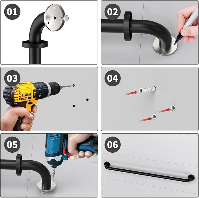 2 Pack 40 Inch Black Shower Grab Bars, ZUEXT Stainless Steel Bathroom Wall Grab Bar Handle, Shower Balance Bar, Safety Hand Rail Support,Handicap Elderly Senior Assist Bath Grab Handle(1.25" Diameter)
