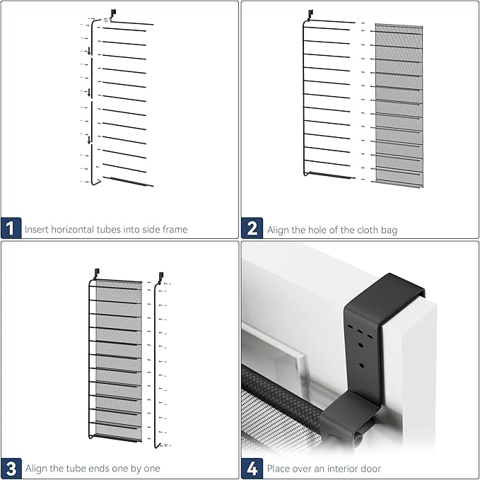 Whitmor 36 Pair Over The Door Shoe Organizer, 12 Tier Hanging Shoe Organizer, Heavy Duty Metal & Mesh Shoe Holder, Hanging Shoe Rack for Closet Organizer, 74" L x 21.7" W x 7.5" H, Matt Gunmetal