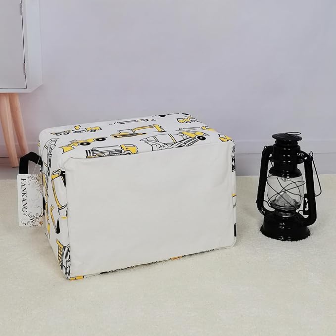 Storage Bins, Nursery Hamper Canvas Laundry Basket Foldable with Waterproof PE Coating Large Storage Baskets for Kids Boys and Girls, Office, Bedroom, Clothes,Toys(Rec-excavator）